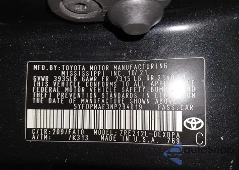 2022 Toyota Corolla L z USA, uszkodzony, nr VIN 5YFDPMAE3NP294019